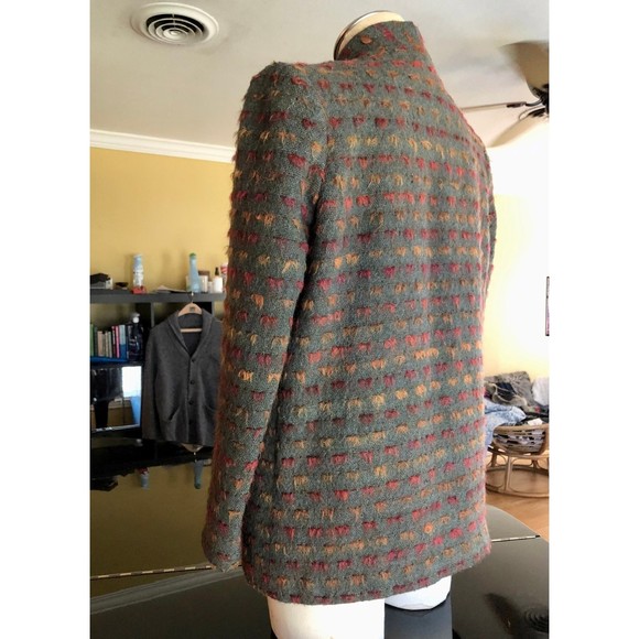 Vintage Elliot Lauren Open Front Textured Wool Blazer Jacket Brown Orange Silk - Picture 4 of 12